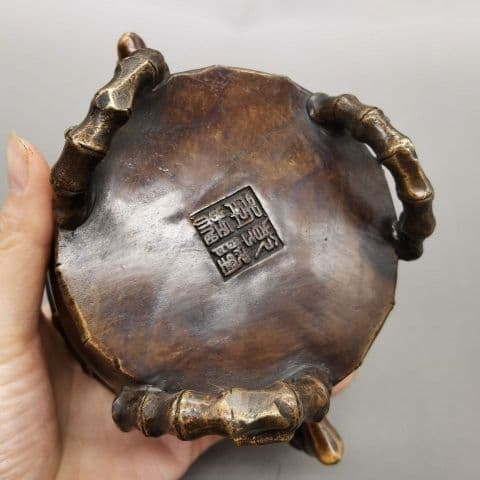 銅製 重工 彫刻 竹の香り炉 茶道具 香道具 装飾品 工芸品 美術品