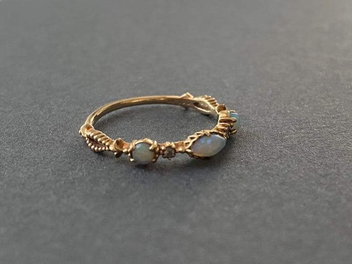 【アガット】14金 オパール&ダイヤリング9号