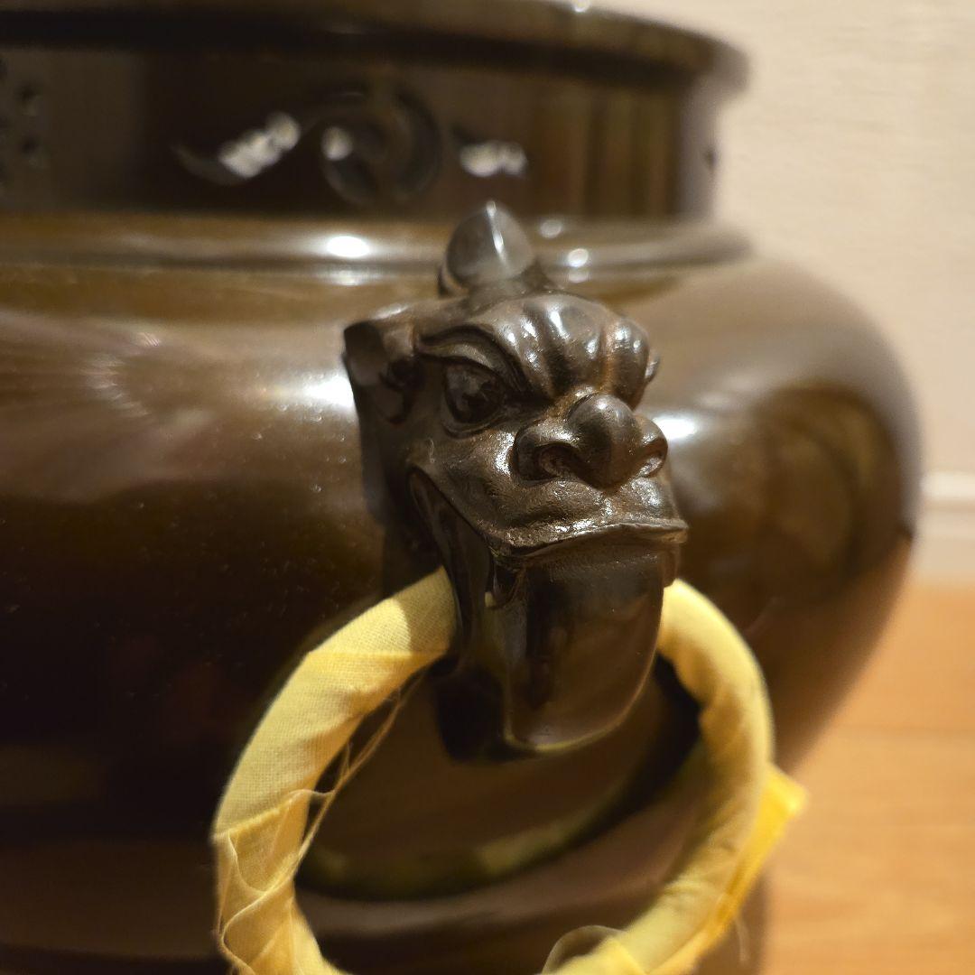 新品・未使用】 釜師高橋敬典、風炉師秀峰作 唐銅鬼面風炉 平丸