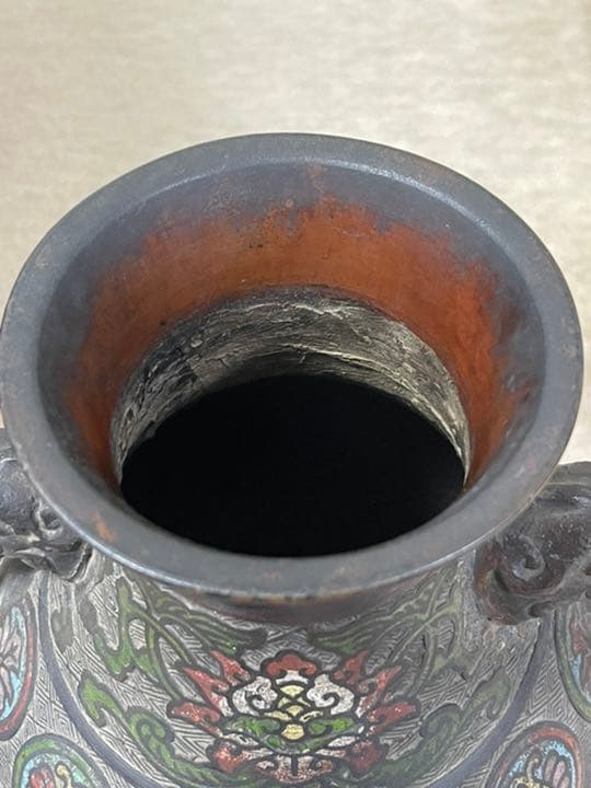 中国古美術 明時代七宝焼壺 古銅製4.4キロ