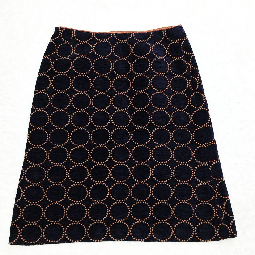 ミナペルホネン タンバリン スカート ネイビー 刺繍 ネイビー ウール混