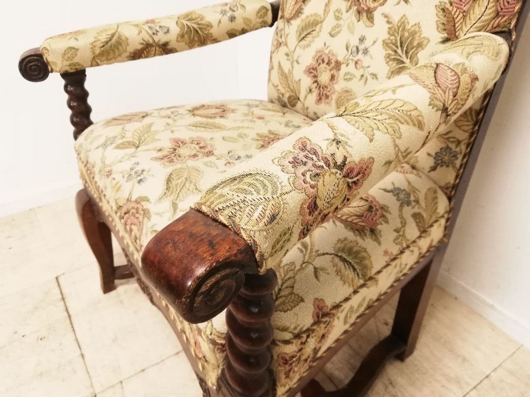 アンティーク ゴブラン織 ウイングバックアームチェア フランス 生地