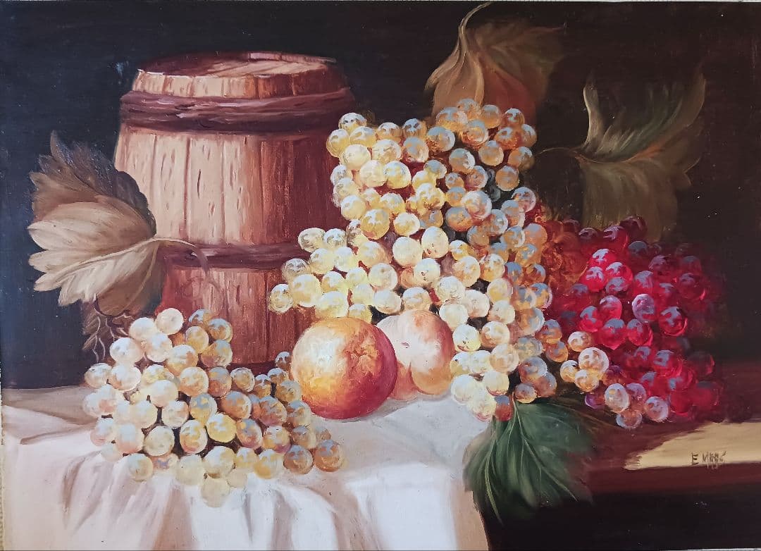 作者不詳 静物画 果物 ボードに油彩 F4号 肉筆 サインあり 額無し