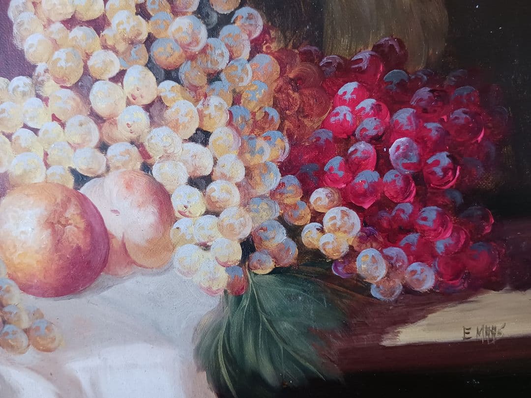 作者不詳 静物画 果物 ボードに油彩 F4号 肉筆 サインあり 額無し