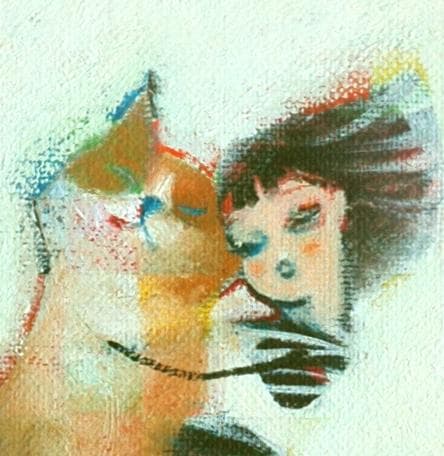 油絵 菅家令子 絵 絵画インテリア 額付(黒) F4-072719 子猫と女の子