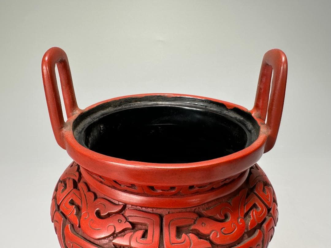 中国漆器　堆朱香炉