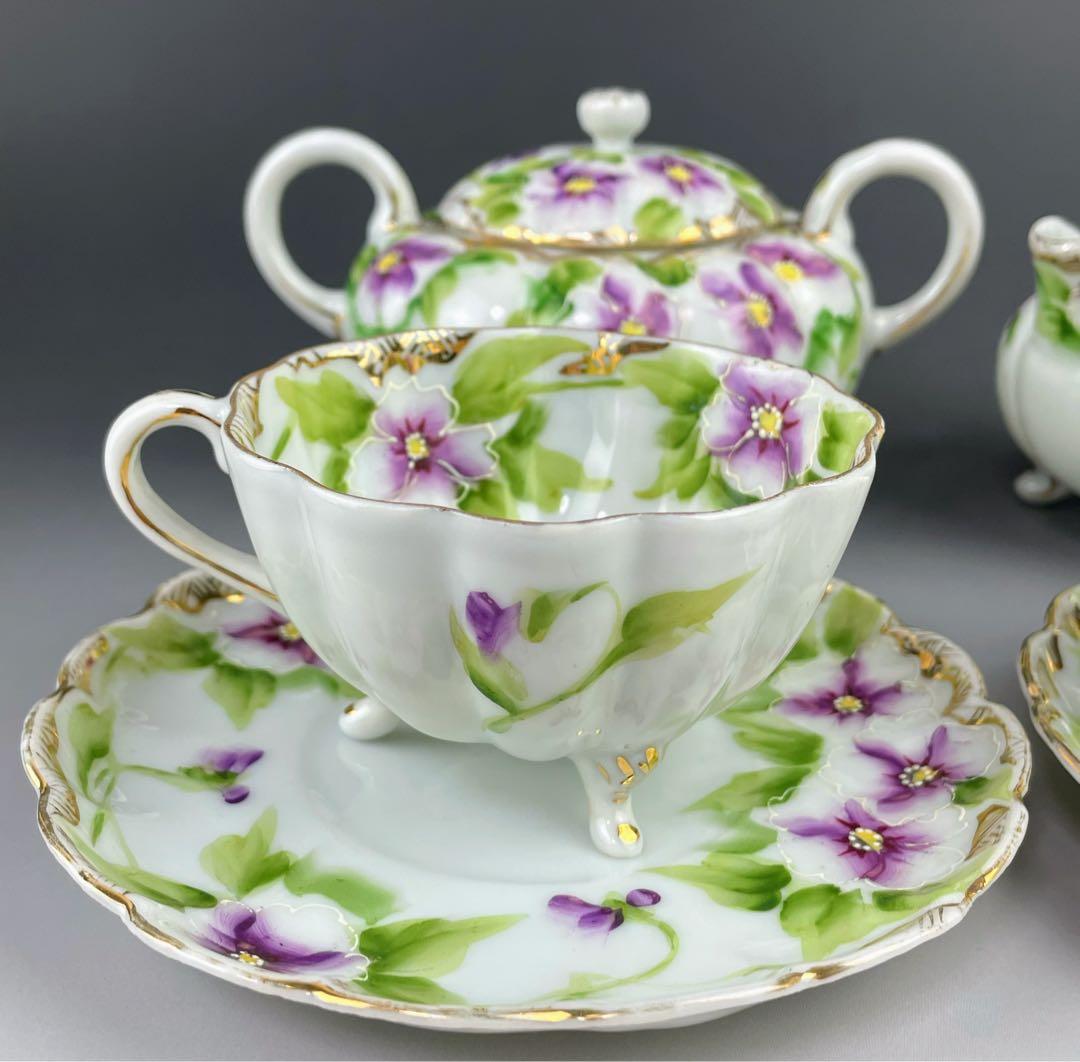 【美品】オールドノリタケ パンジー紋 ティーセット ビオラ 三つ脚 猫足