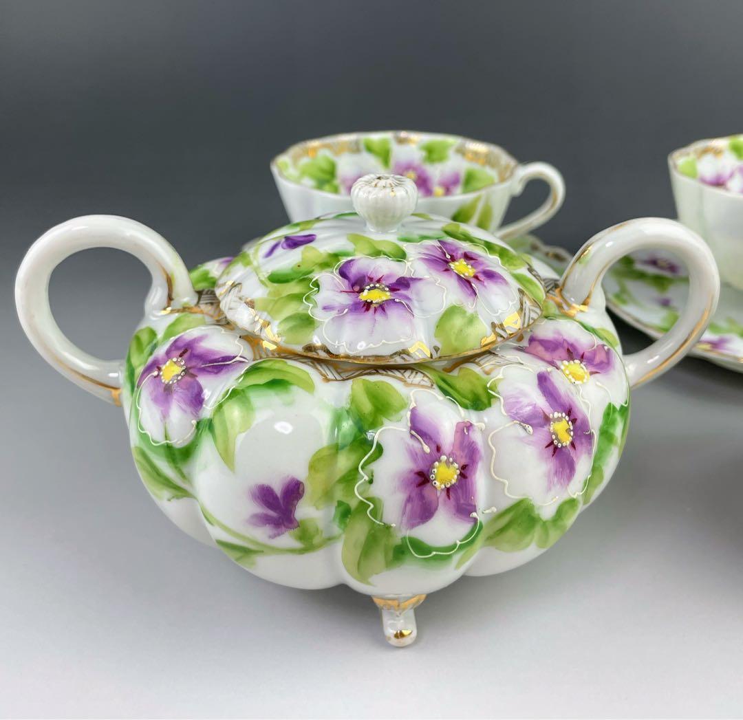 【美品】オールドノリタケ パンジー紋 ティーセット ビオラ 三つ脚 猫足