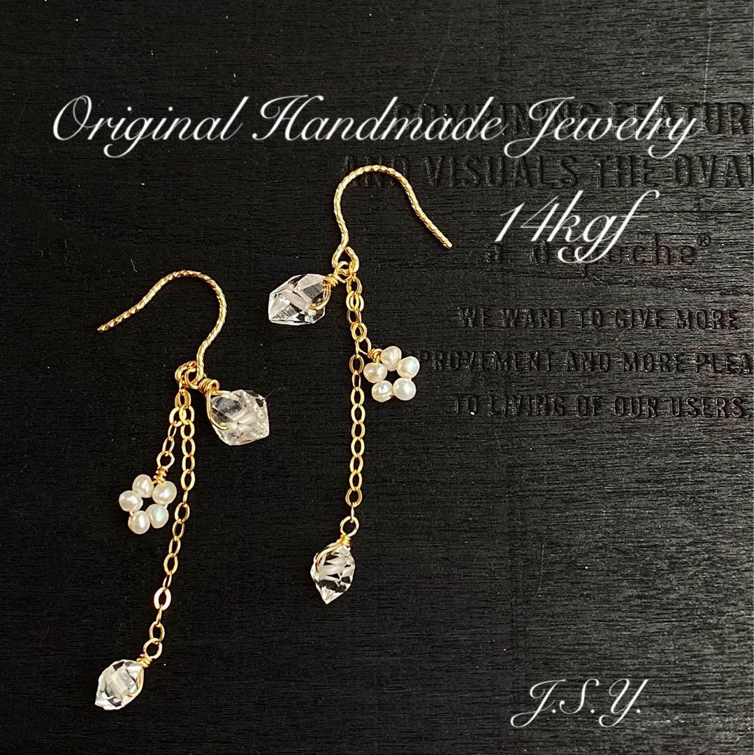 天然石ピアス ハーキマーダイヤモンド&極小淡水パール 14kgf - メルカリ