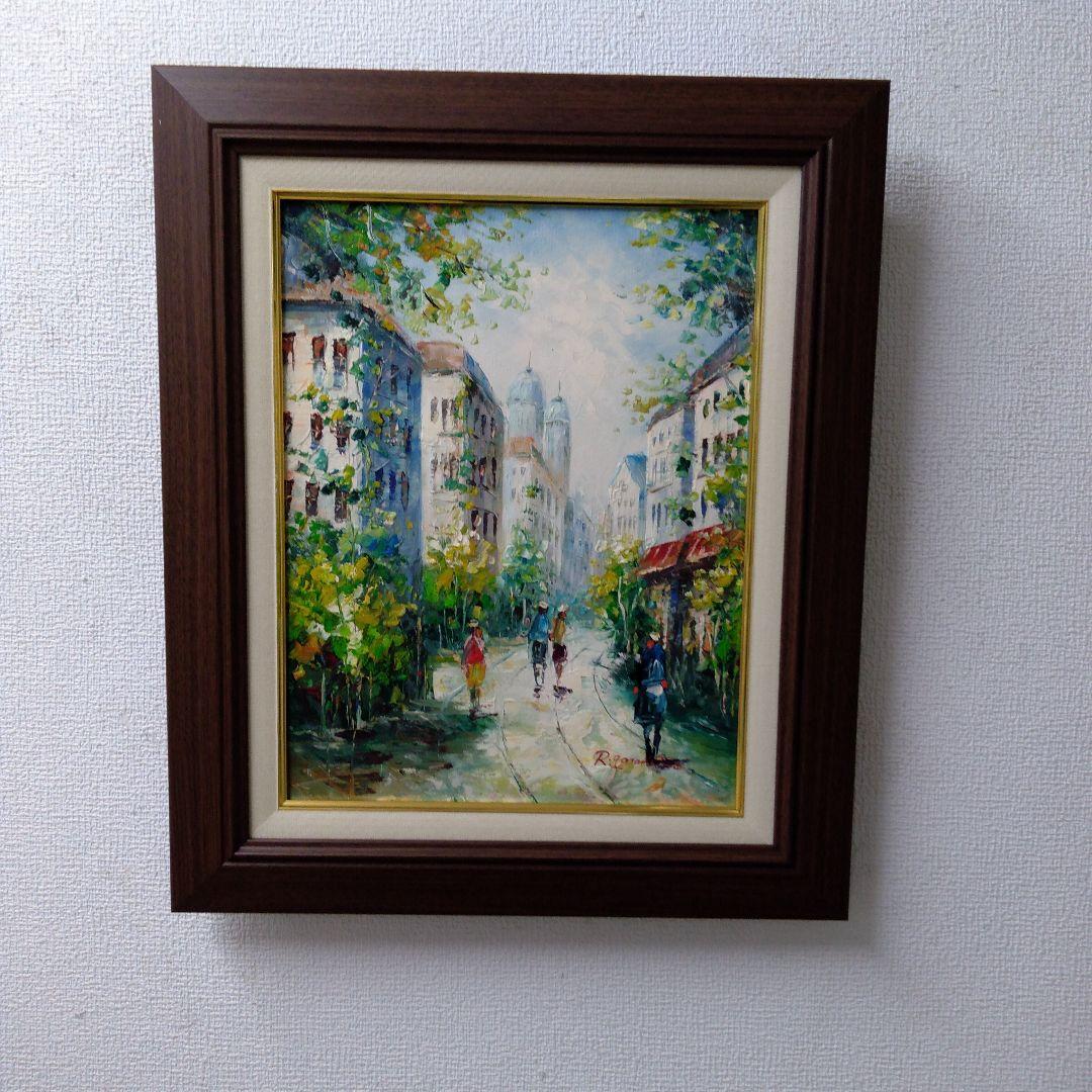 肉質油絵　立て　F6　パリの街角　額装仕上げ品