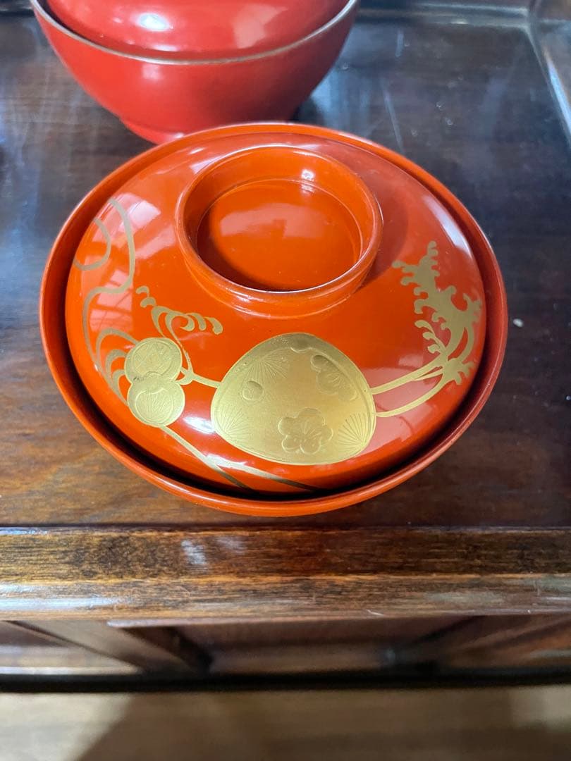 漆器お椀 5客 蔵出し 骨董 青漆 汁椀 蓋付き 2客 天然木