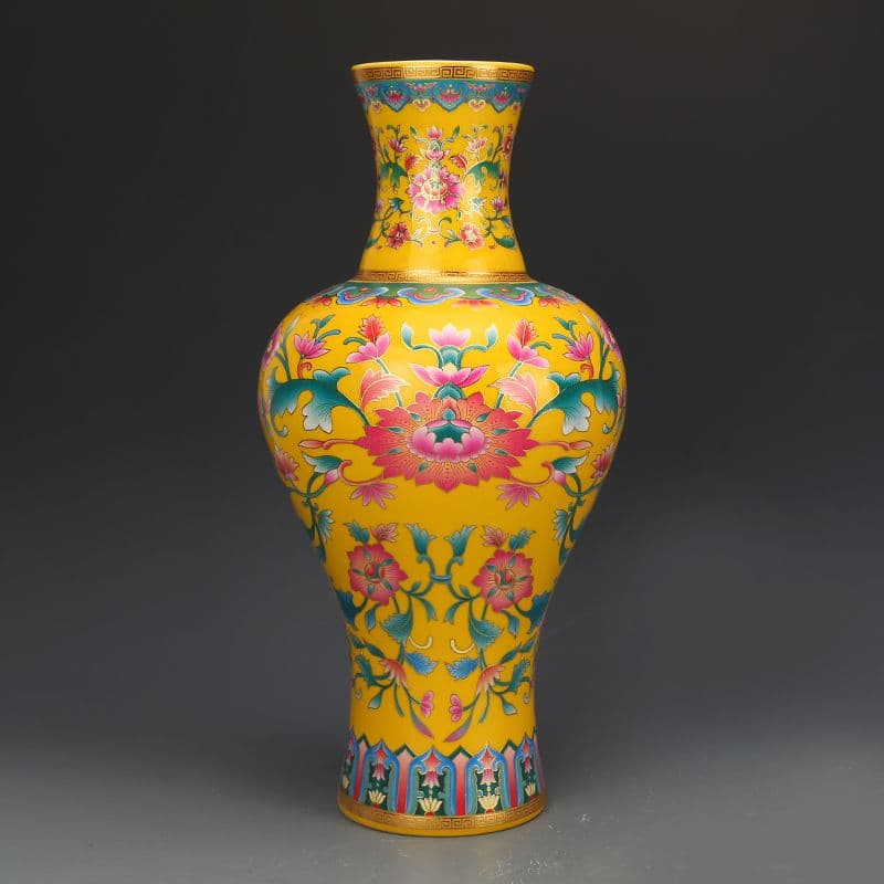 清代雍正彩蒔花鳥多稜花瓶 景徳鎮 陶磁器 装飾品 現代工芸品美術品 置物