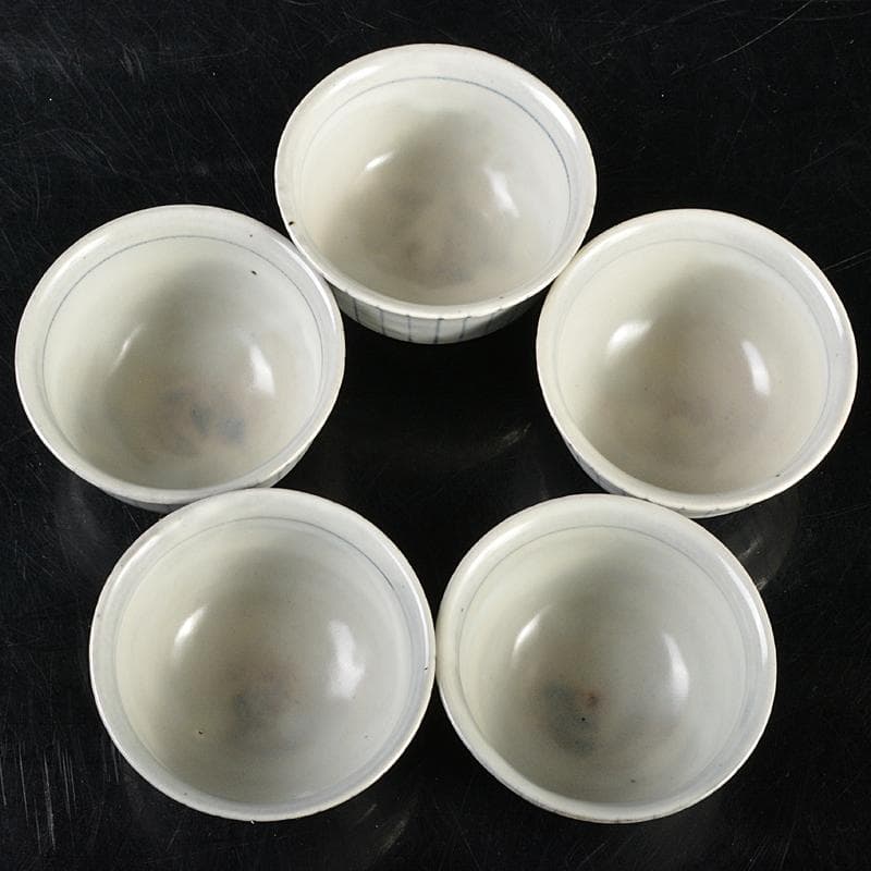 煎茶道具加藤賢司 新晶窯染付呉須絵煎茶碗五客共布共箱MR5964