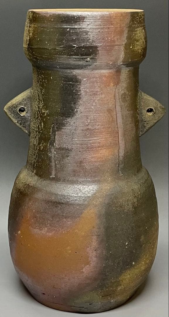 neko008　山本雄一　備前花入　共箱(四方桟盛蓋) 共布　yy49