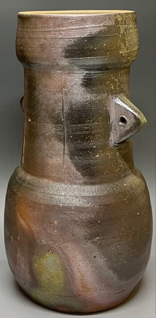 neko008　山本雄一　備前花入　共箱(四方桟盛蓋) 共布　yy49