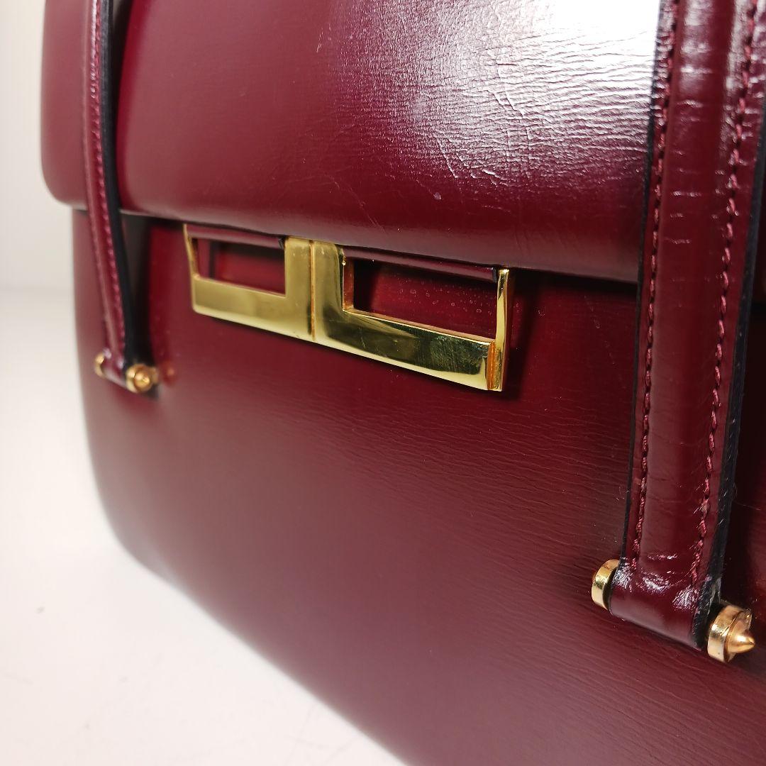 ランバン ヴィンテージ スムースレザー ハンドバッグ 光沢 ボルドー