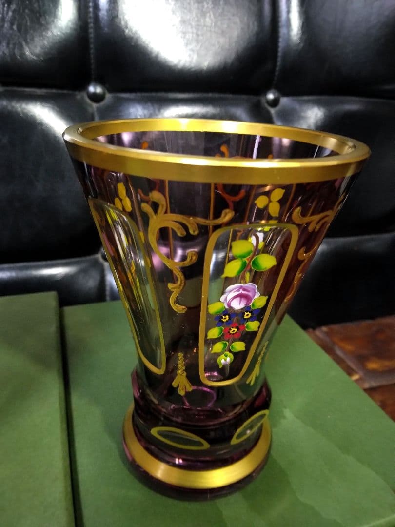 未使用 ドイツ製 ゴブレット ペア ハンドエナメル ルビーレッド クリスタル