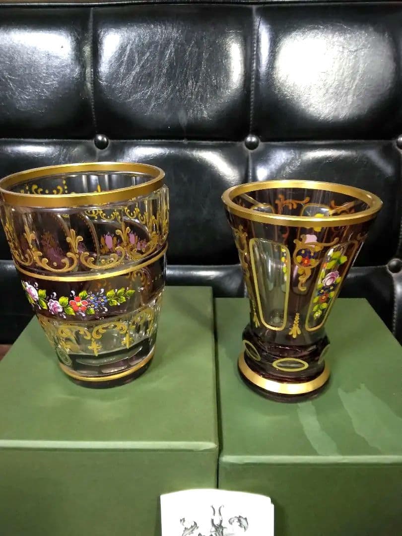 未使用 ドイツ製 ゴブレット ペア ハンドエナメル ルビーレッド クリスタル