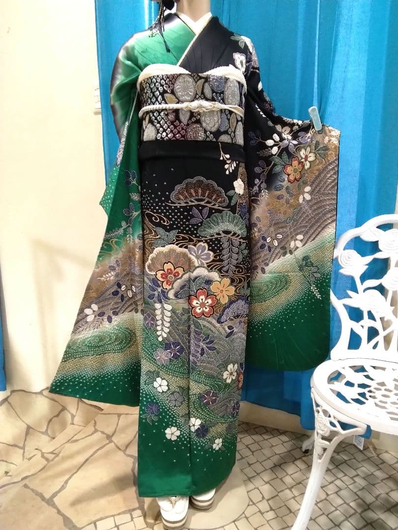 振袖フルセット、正絹絞り辻が花、成人式、重ね衿、帯揚げ帯締め、膨れ