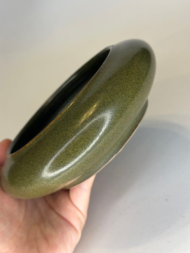 中国 清代光緒期 茶葉末釉 筆洗 オリーブ釉 文房 古美術 骨董