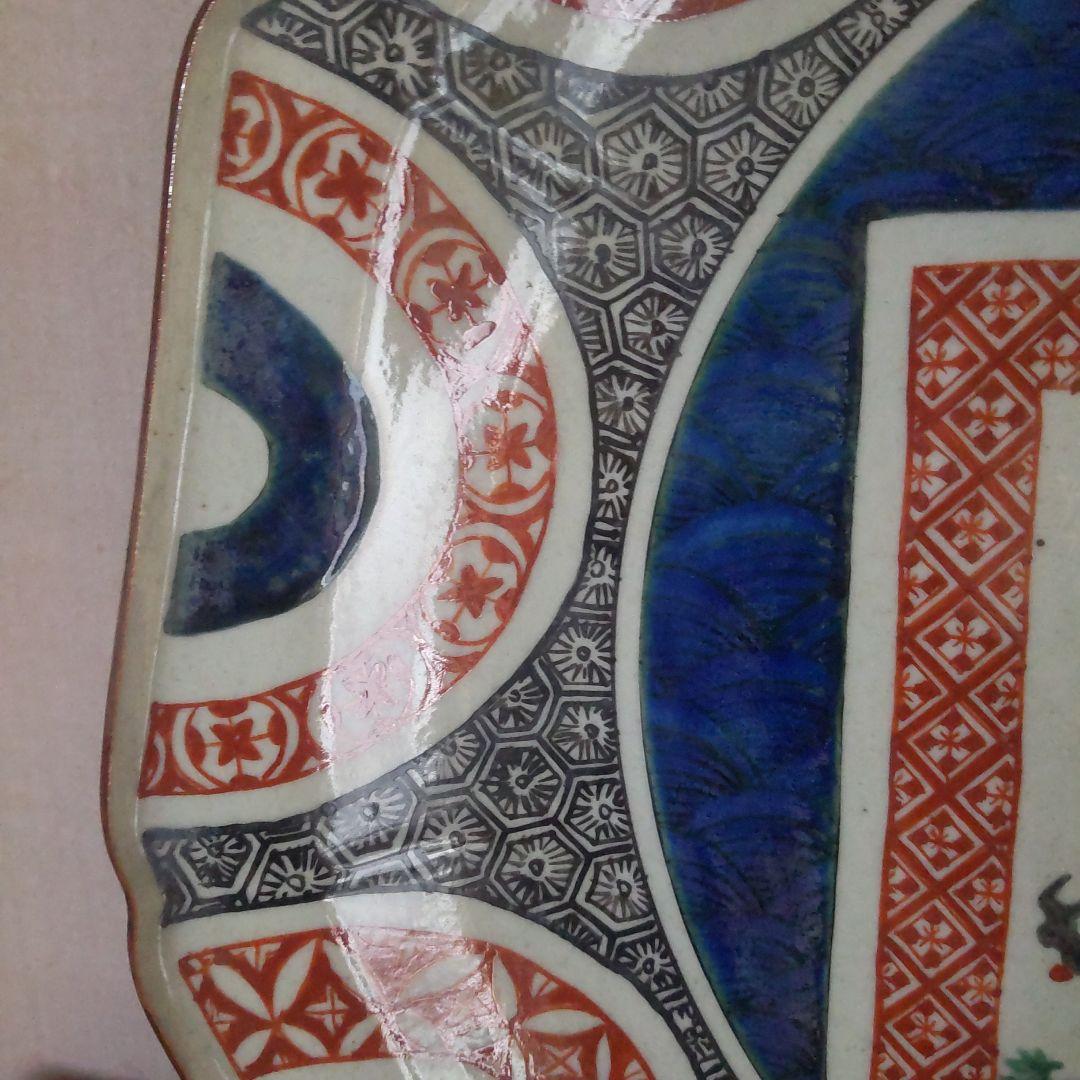 ！古九谷 様式九角大皿 青手！