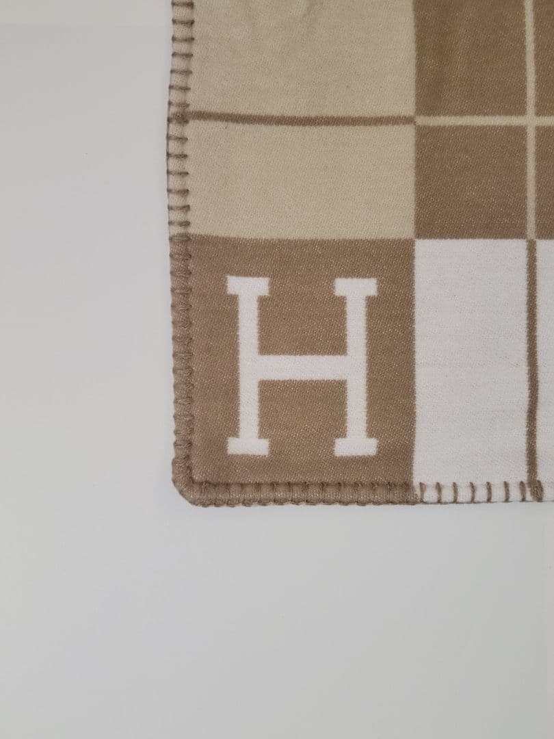 【ラスト1点】　エルメス　クッションカバー　キャメル　45×45　チェック