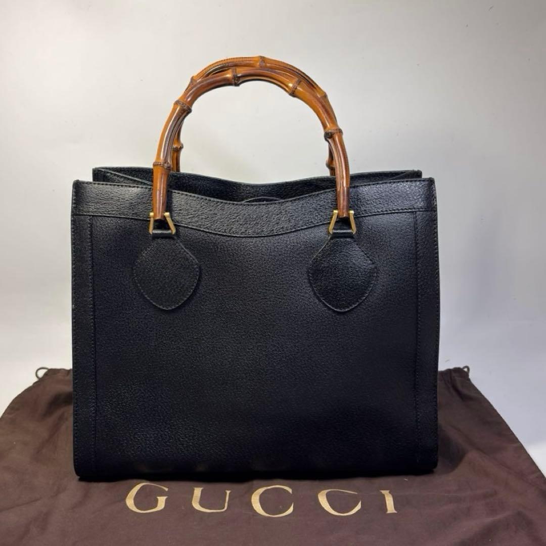 美品GUCCI グッチ バンブー ダイアナ ハンドバッグ レザー　黒 ブラック