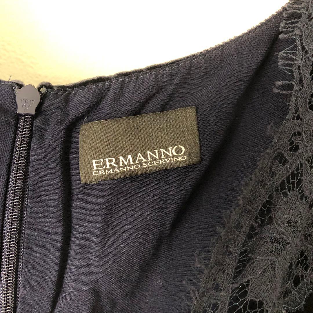 【エルマンノシェルヴィーノ】 ネイビー ロングドレス ベルベット