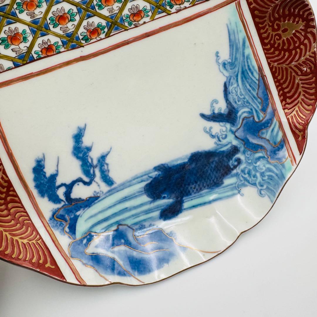 時代 伊万里焼 滝に鯉 絵付皿 五客】骨董 アンティーク インテリア