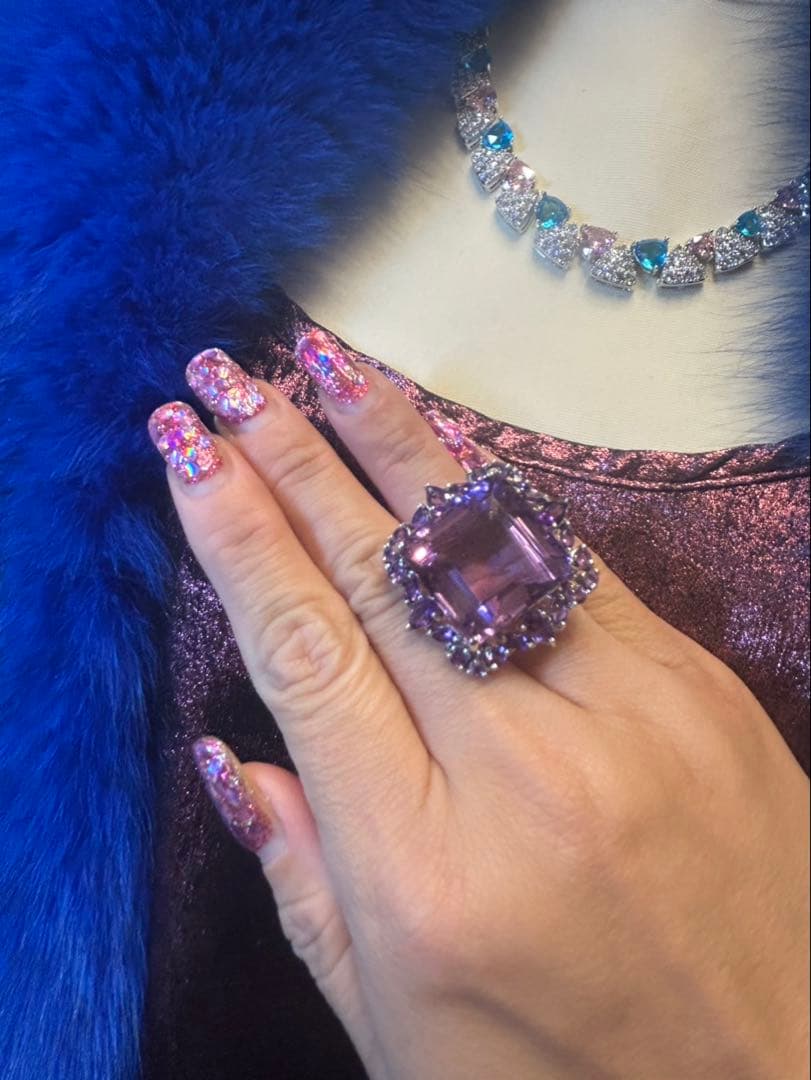 マ*ー様 天然石アメシストスクエア特大サイズ13号