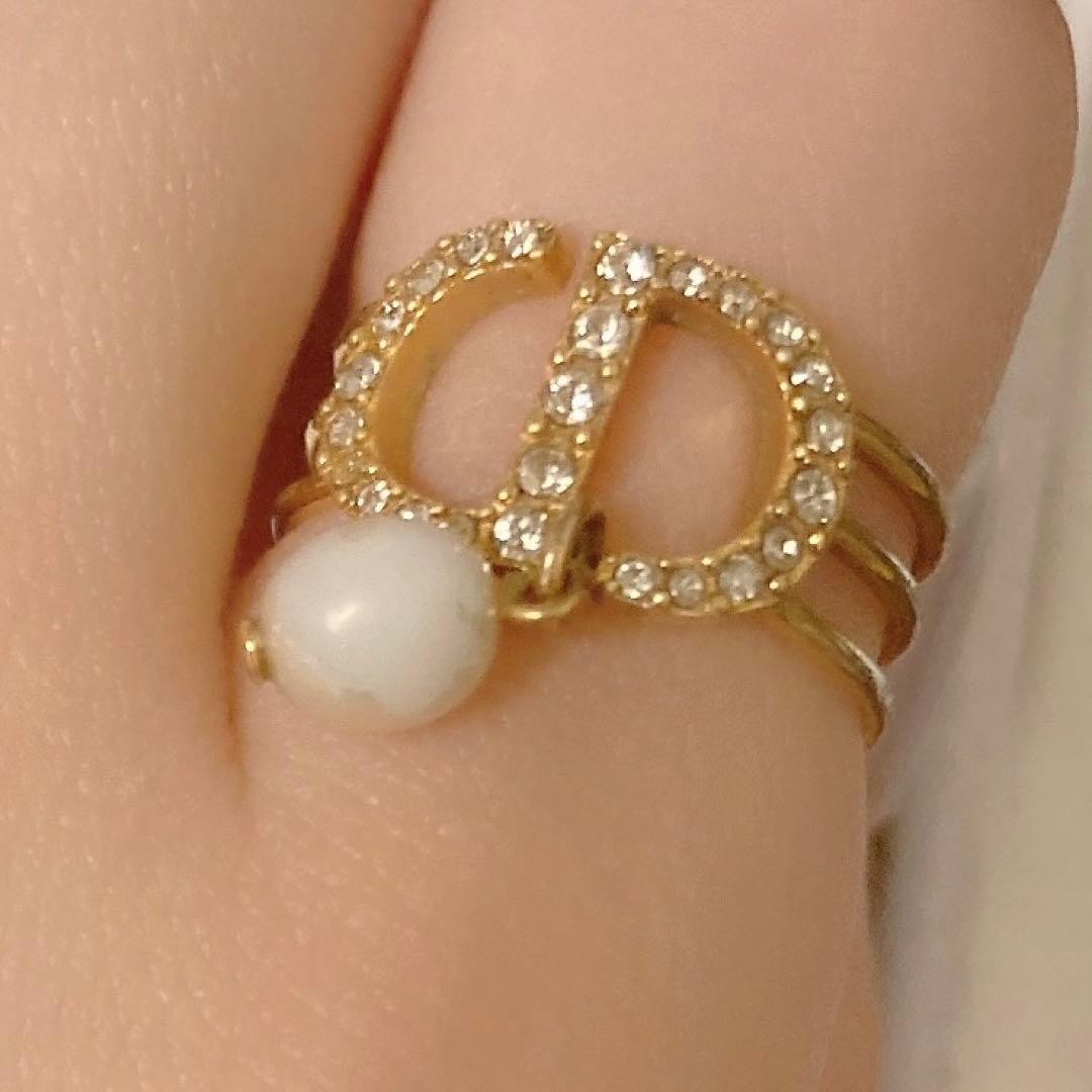 Dior パールリング　指輪　Mサイズ　ショッパー箱付き