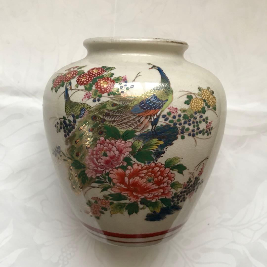 九谷焼 壺 花瓶 孔雀 - メルカリ
