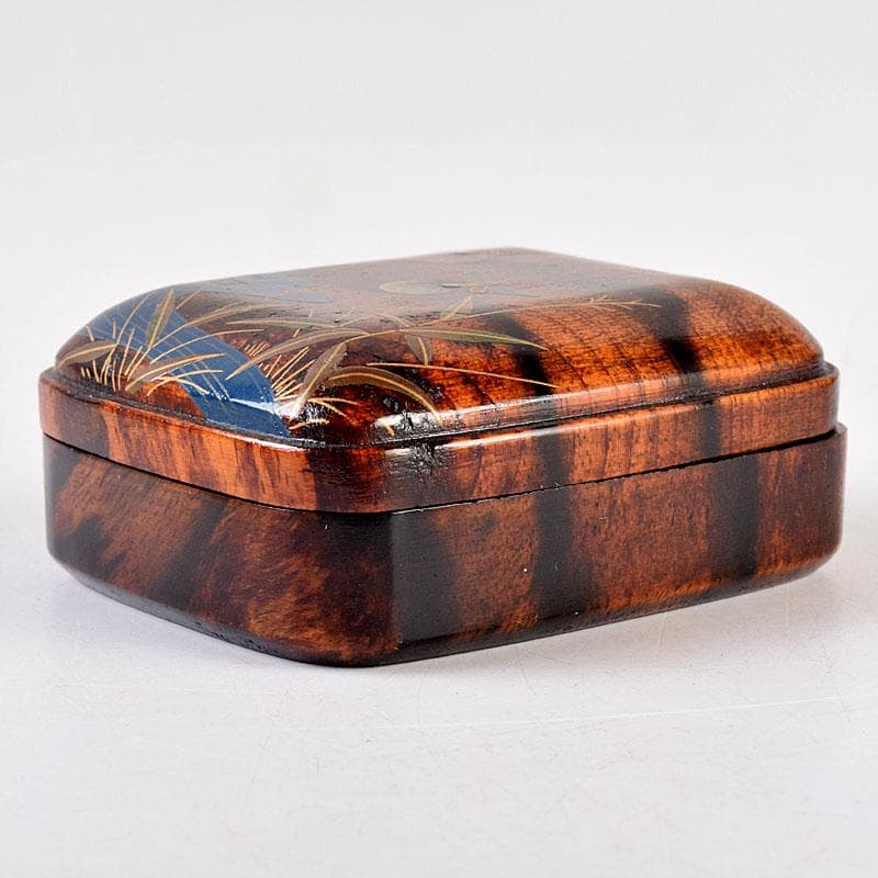 茶道具　竹内幸斎作　螺鈿装飾　蛍蒔絵　黒柿香合　共箱　Z　8553