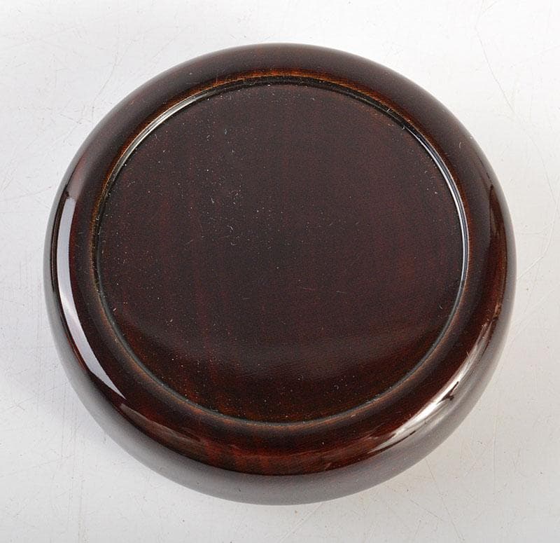 茶道具　蒔絵師　新田義明作　桜材　木地溜塗　八橋蒔絵　平丸香合　共箱　V6775