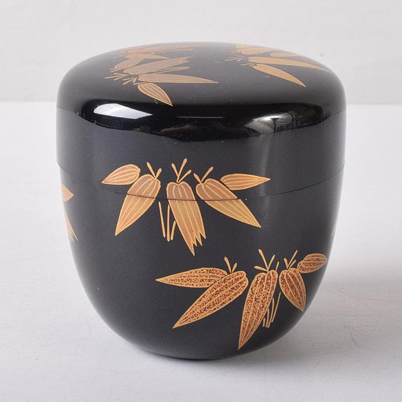 茶道具 山中塗 荒井喜峰作 笹蒔絵 利休棗 共布 共箱 V 7528