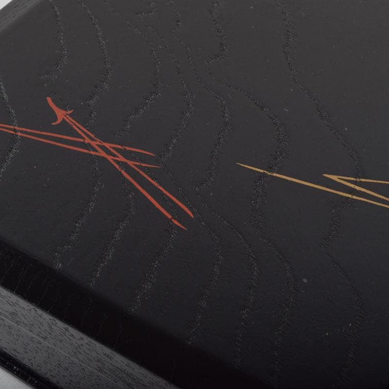 和食器 黒漆 松葉蒔絵 柿合 折曲重箱 5点 C 8625A