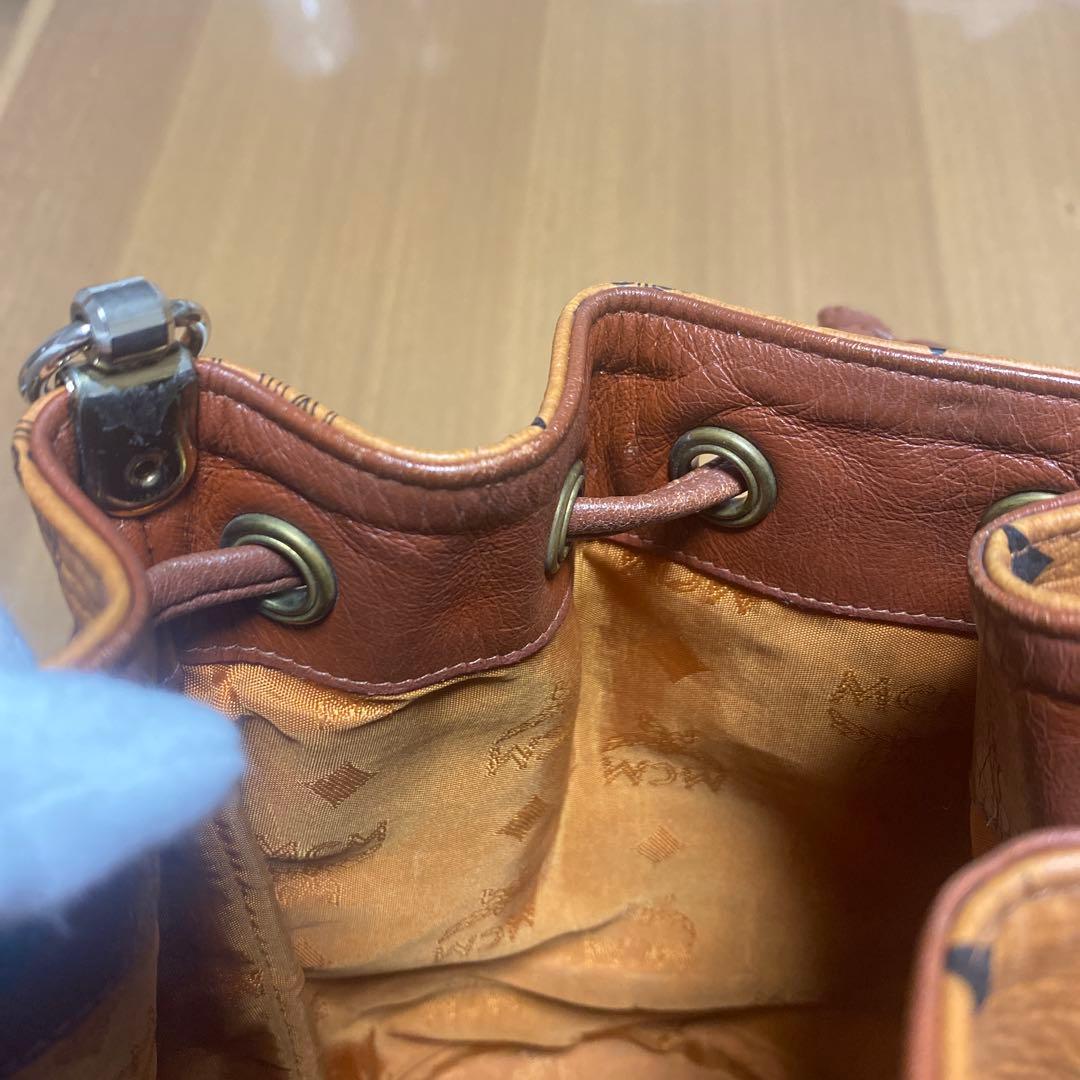 MCM ブラウンレザー 巾着型　バケツ型　ショルダーバッグ