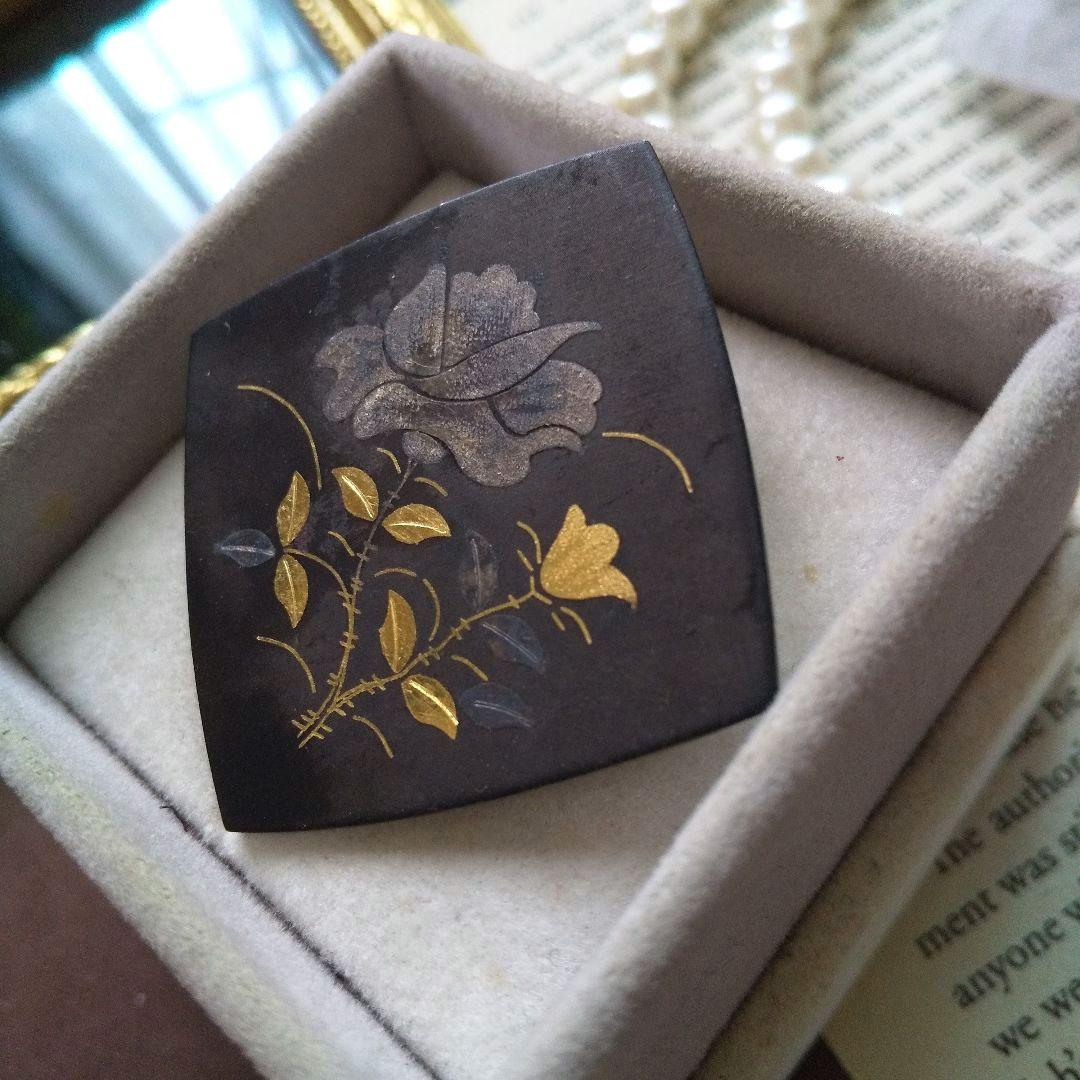 伝統工芸 金工象嵌 芍薬 桔梗 ブローチ ぞうがん ダマスキナード 金