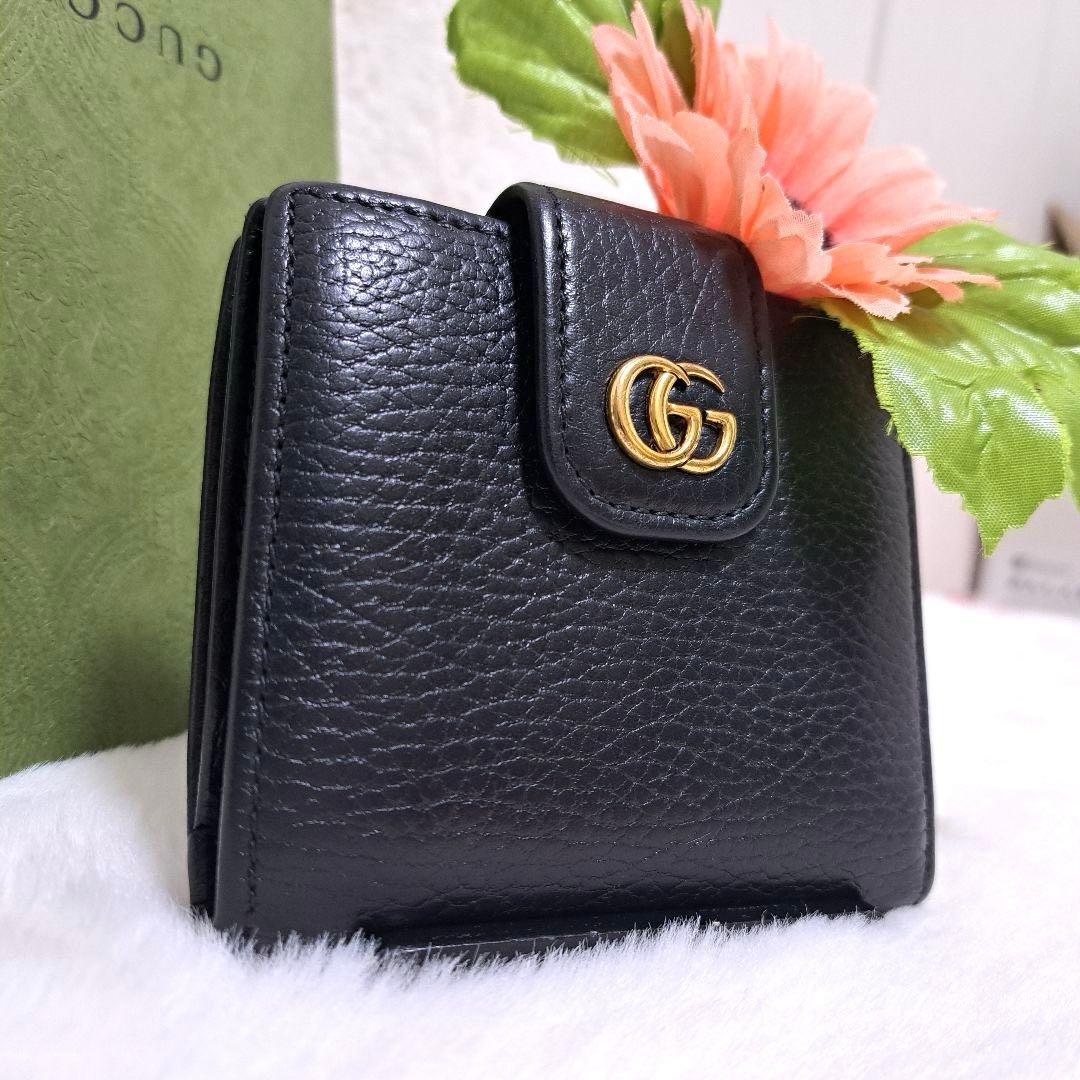 ✨極美品✨グッチ 二つ折り マーモント ブラック レザー GG金具 - メルカリ