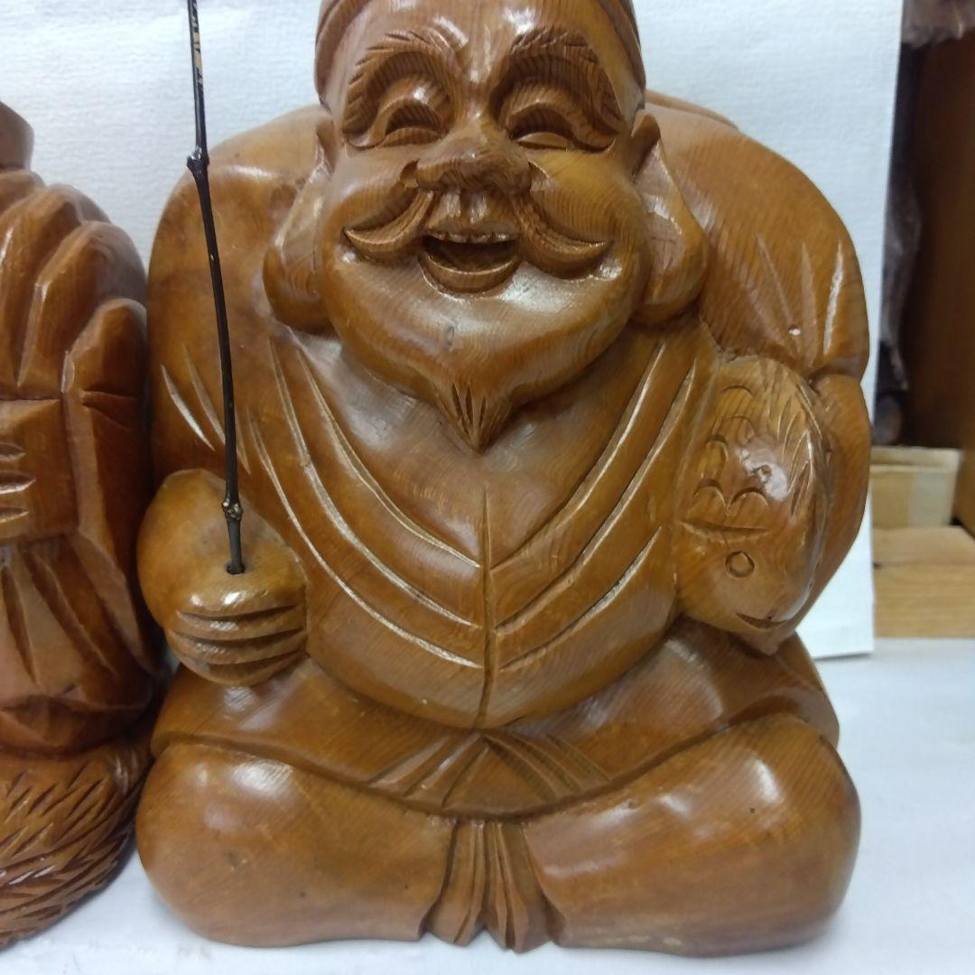 木製彫刻 笑顔の神様 2体セット【大】大黒様・恵比寿様 縁起物 - メルカリ