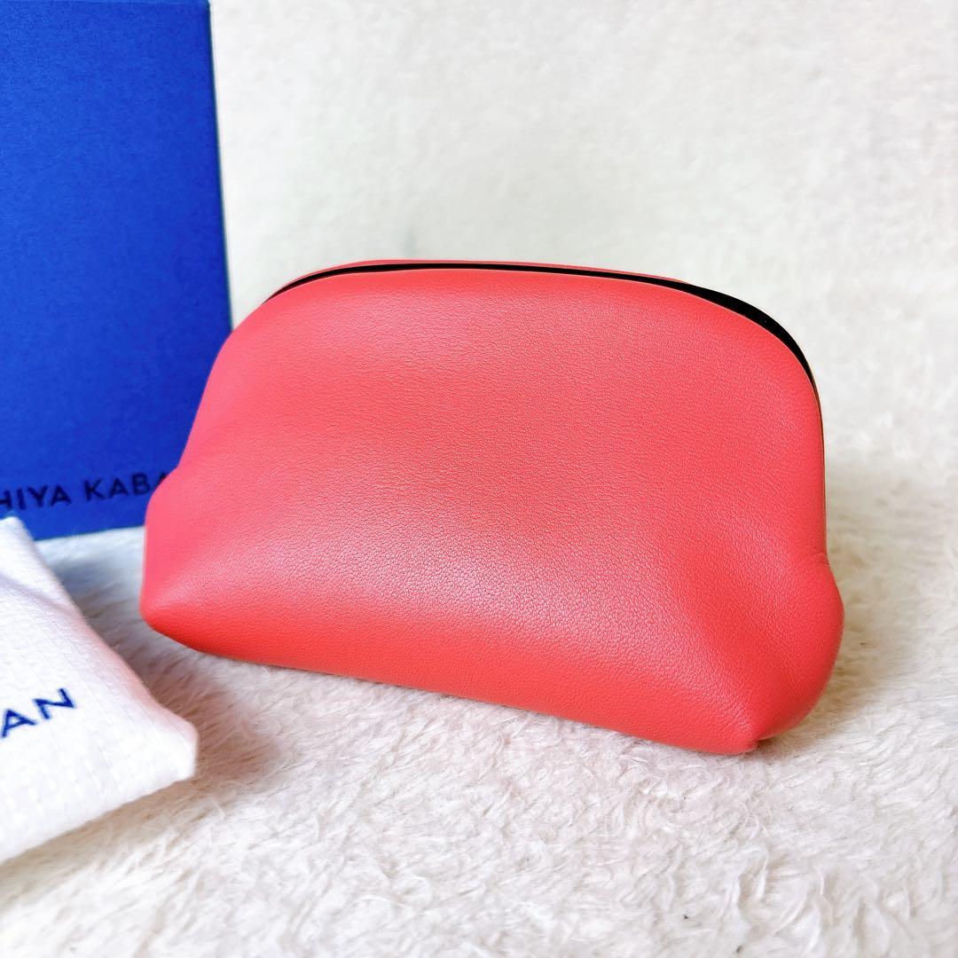 土屋鞄 スムースラムスキン がま口 ミディアム コーラル ケース ピンク