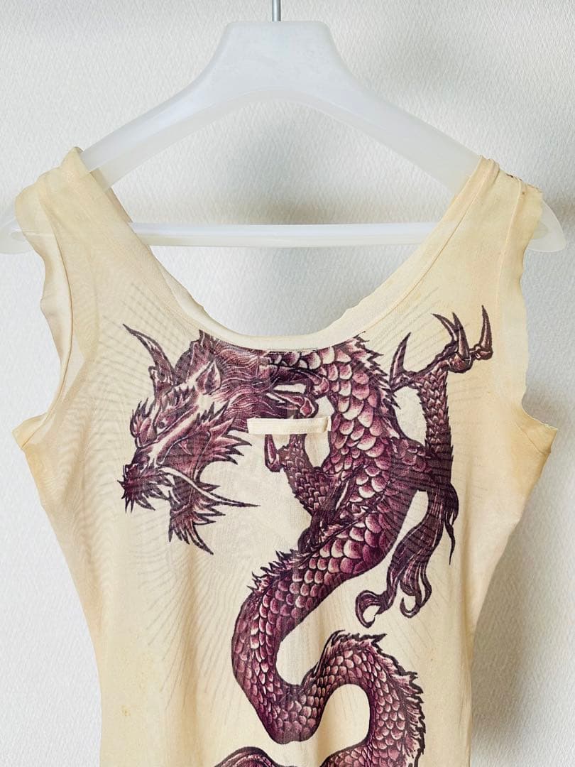 ジャンポールゴルチェ ファム ドラゴン&ハートタトゥー パワーネットタンクトップ