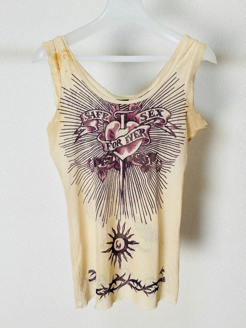 ジャンポールゴルチェ ファム ドラゴン&ハートタトゥー パワーネットタンクトップ