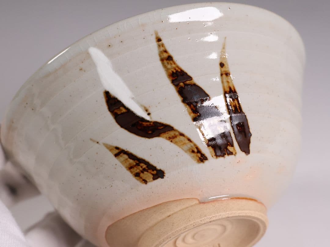 茶道具 十四代 朝日豊斎 井口海仙書付 菖蒲 鉄絵 茶碗 朝日焼 共箱