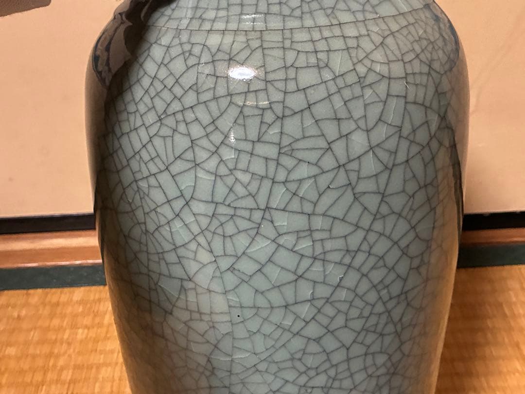ひび割れ模様の青い花瓶 壺 花入 中国？