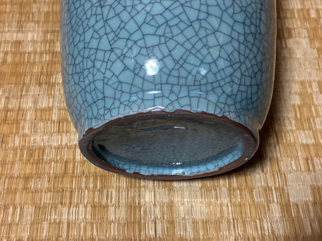 ひび割れ模様の青い花瓶 壺 花入 中国？