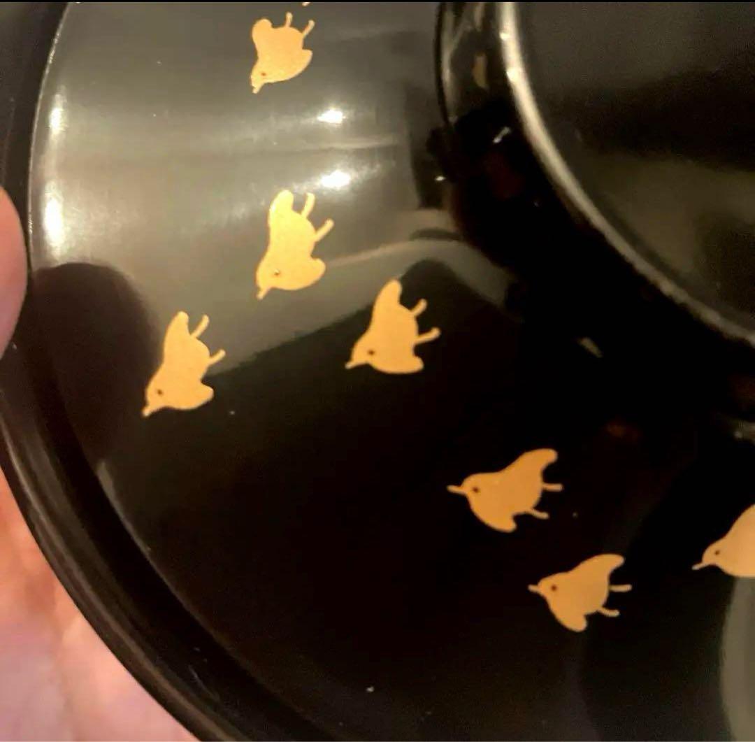 明治時代　金彩の絢爛豪華な千鳥や松、形が美しい木製輪島漆塗りお椀2客