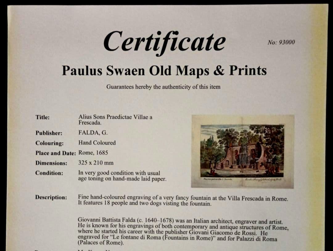 額装品 古典版画 1685年 FALDA 「Villa Frescada」ローマ