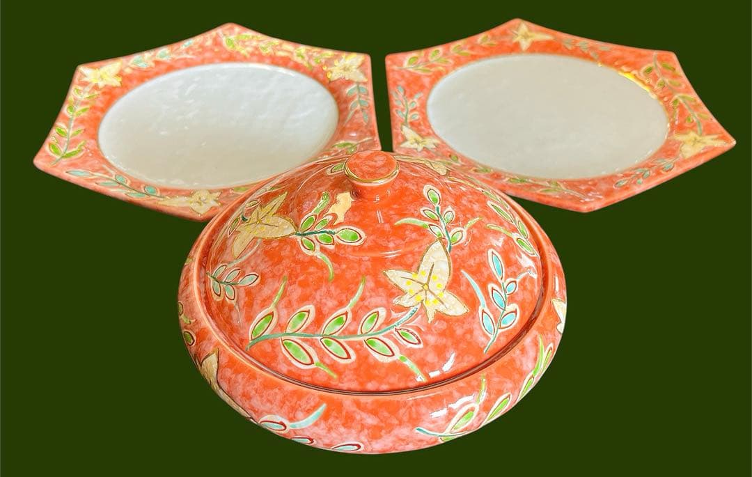 有田焼・陶器製菓子器（1個）六角皿（2枚）3点セット