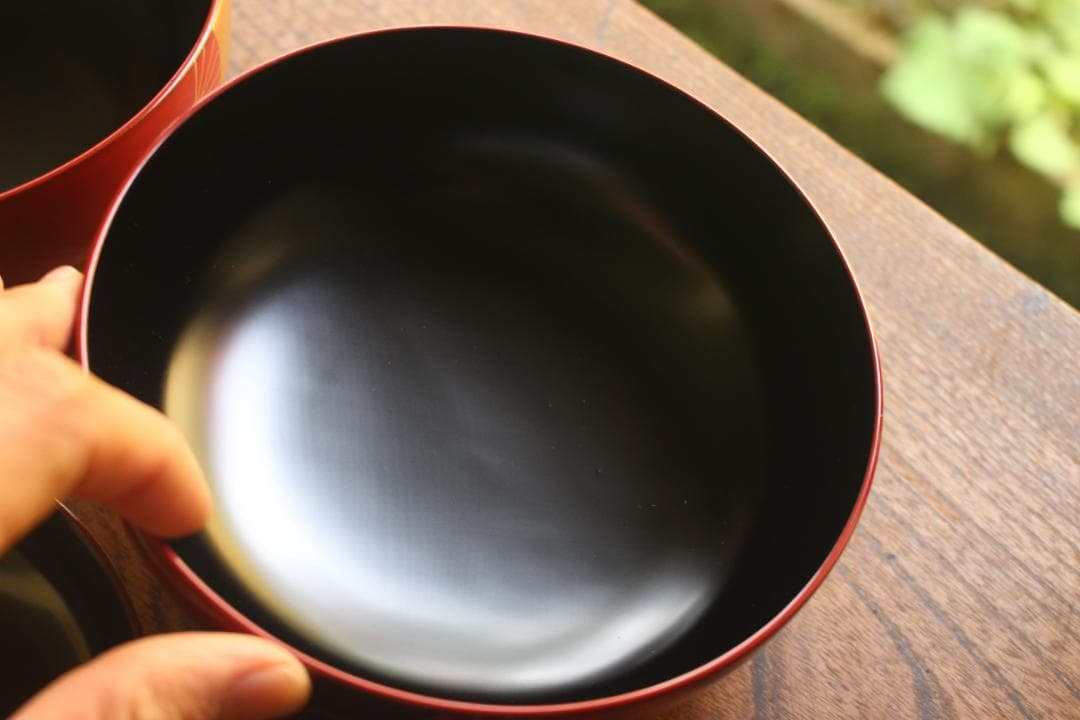 デッドストック！上質朱漆に優美な扇面蒔絵の映える煮物椀2点（検輪島塗雑煮椀